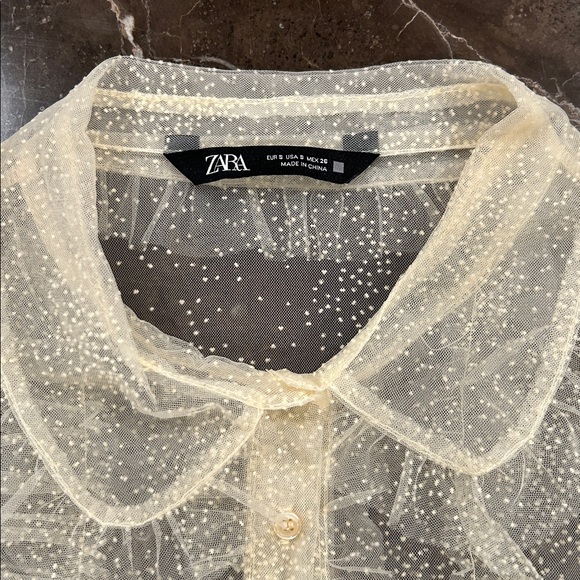 Zara Sheer Cream Blouse with Polka Dots - Picture 2 of 10